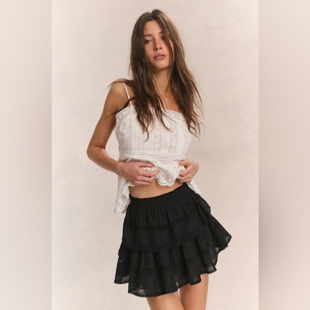 Loveshackfancy Black Ruffled Mini Heritage Skirt, Small